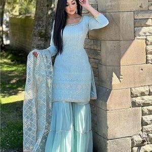 Elegant Light Blue Traditional Dress